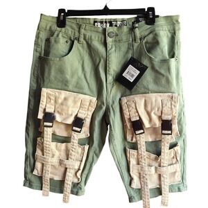 Spark Premium Denim Studio Collection Sage/Bone Cargo Short Buckle S3001 Mens 34